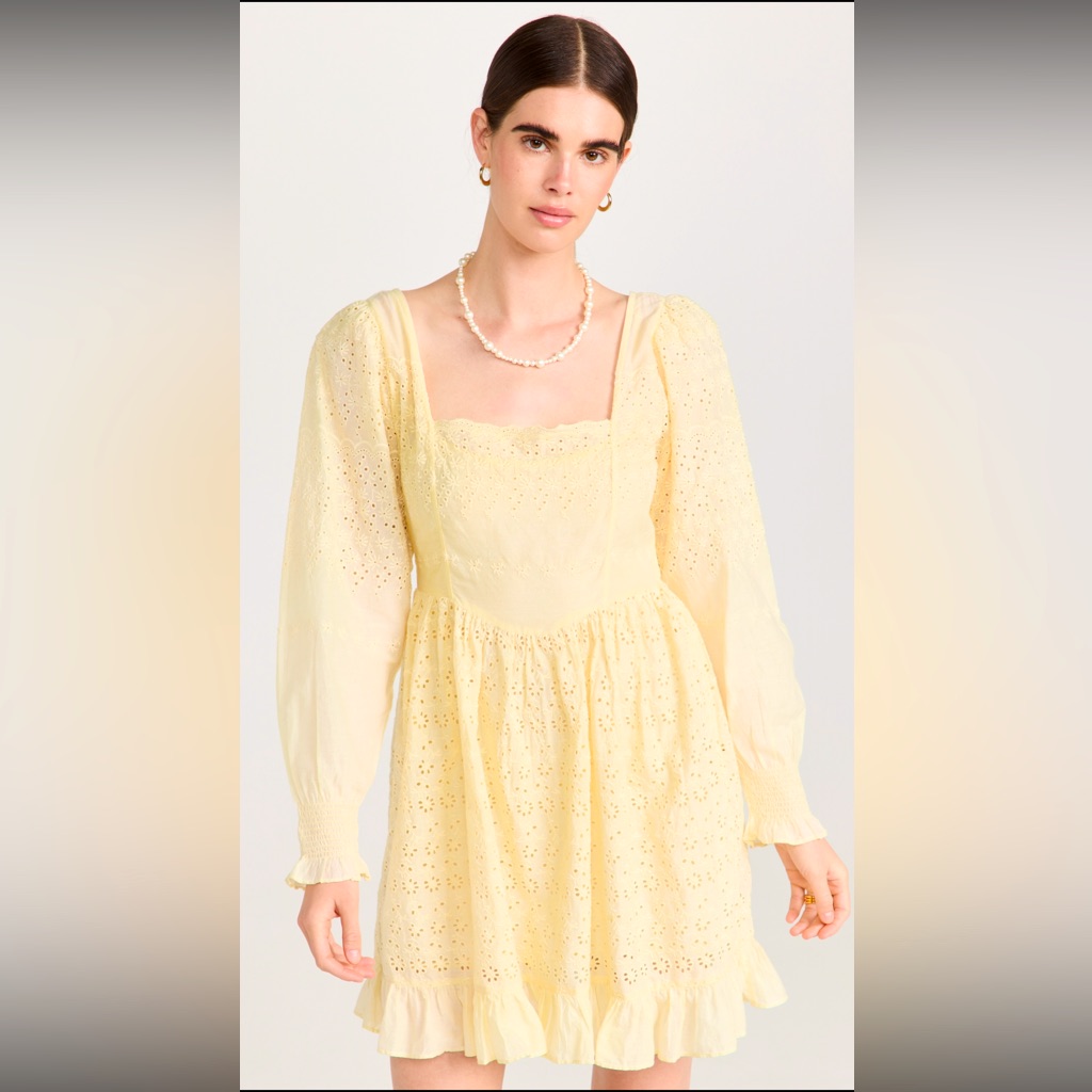Loveshackfancy Pale Yellow Eyelet Cotton Mini Dress